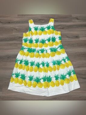 Talbots RSVP Womens 18W Dress White Pineapple Fruit Pleated Lined Fit & Flare